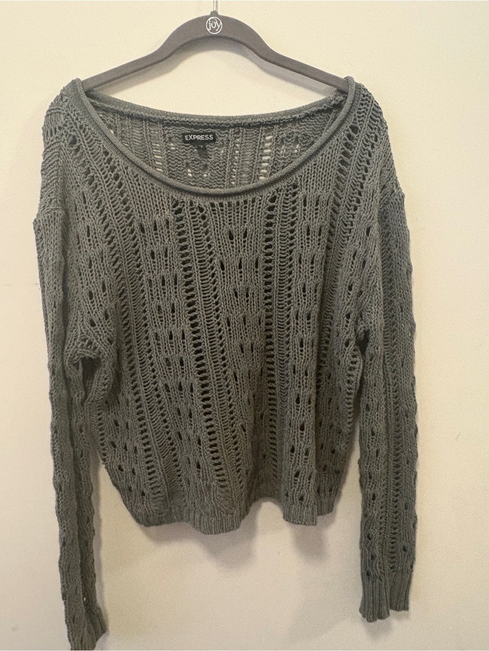 Express Gray Open-Weave Scoop Neck Sweater